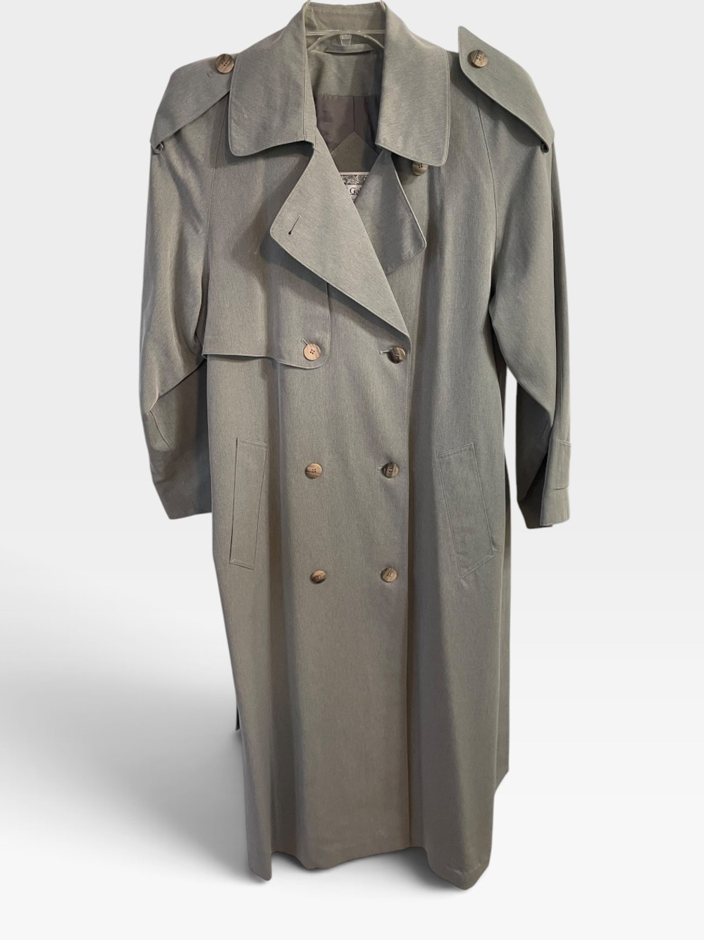 Vintage 90s J Gallery Gray Trench Coat Lightweight Long Duster Size 8